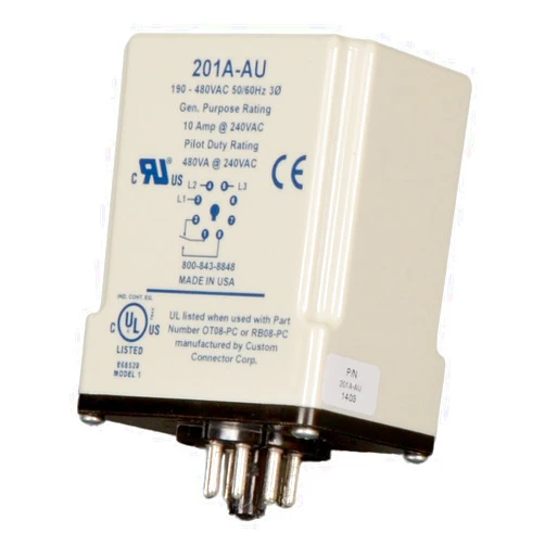 SYMCOM MotorSaver 3-Phase Voltage Monitor, Model 201A-AU, 190-480V, Variable Trip Point, Restart Delay, Trip Delay, and Voltage Unbalance, 8-Pin Octal BaseQ