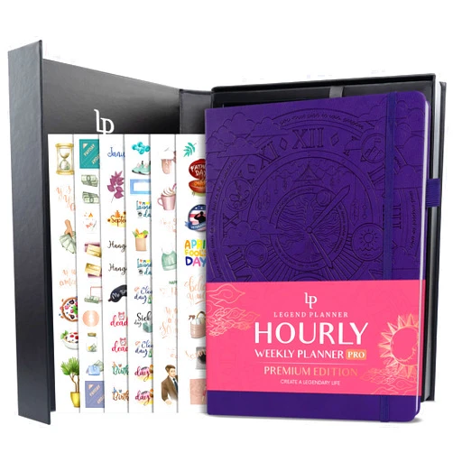 Legend Planner Legend Hourly Planner PRO Premium – Large Undated Schedule Planner with Time Slots – Personal & Work Organizer for Daily, Weekly & Monthly Planning – Time Management Planner – A4 size (Purple)