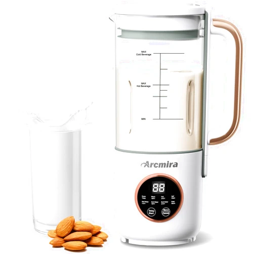 Arcmira Automatic Nut Milk Maker, 35 oz(1000ml) Homemade Almond, Oat, Soy, Plant-Based Milk and Dairy Free Beverages, Almond Milk Maker with Delay Start/Keep Warm/Boil Water, Soy Milk Maker with Nut Milk Bag