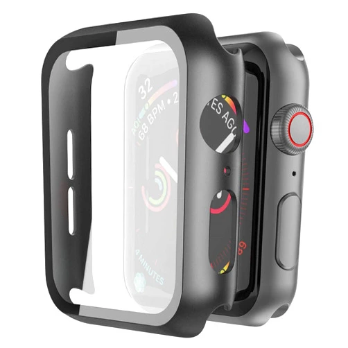 Misxi 2 Pack Hard PC Case with Tempered Glass Screen Protector Compatible with Apple Watch SE 2 (2024) SE Series 6 Series 5 Series 4 40mm- Black