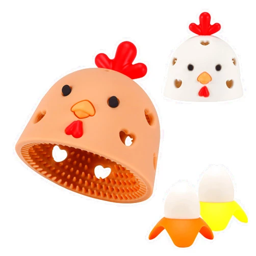 WelifeUp 2PCS Egg Cleaner Scrubber Washer for Fresh Eggs & 2PCS Egg Cups, Easy Breakfast, Cute Chicken Egg Brush, Utensil Kitchen Decor Reusable for Breakfast Boiled Cooking Childhood Memories