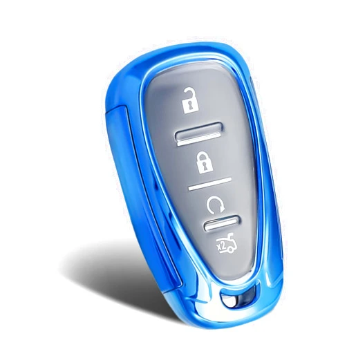WORCAS Key Fob Cover, Soft TPU Key Fob Case Full Protector Fit Keyless Compatible with Chevrolet Malibu Equinox Traverse Camaro Cruze Blazer Spark Sonic Impala Trax Bolt (Blue)