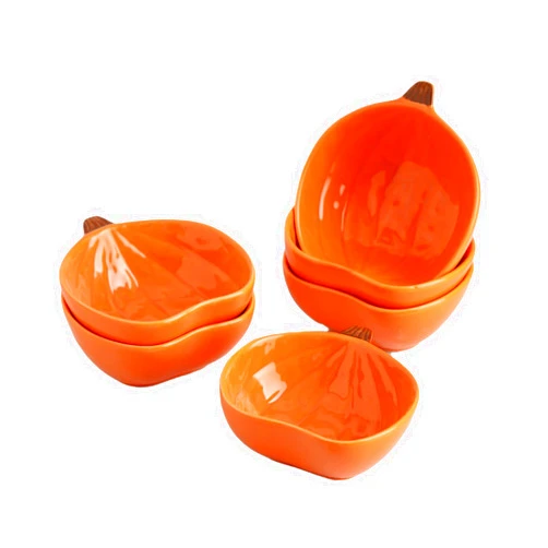 Yeexoxow Ramekins 6 Ounces Oven Safe, Ceramic Ramekins Set for Baking Creme Brulee, Souffle, Pudding, Small Pumpkin Shaped Bowls for Serving Dip, Sauce, Condiments and Snack, Set of 6, Orange