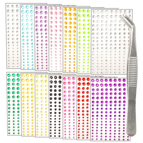 NIACONN 14 Colors Face Jewels Gems Stick On, (14 Sheets/2268 Particles) Self Adhesive Rhinestone Hair Gems Stickers for Makeup & DIY