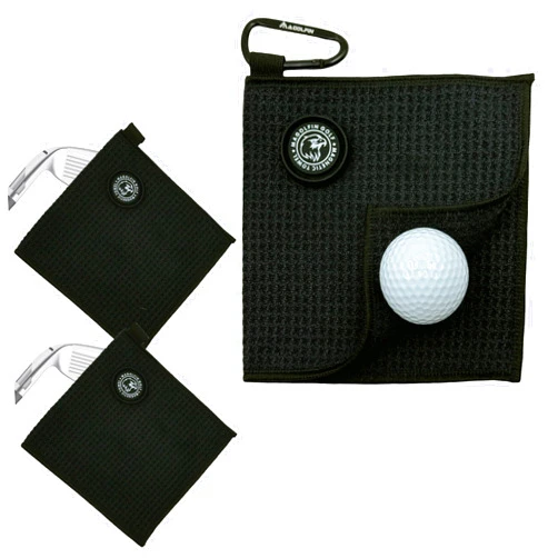 MAGOLFIN 2-Pack Small Magnetic Golf Towel with Clip, Microfiber Waffle Design - Industrial Strength Magnet for Glof Balls, Golf Bags, Carts Clubs - Black