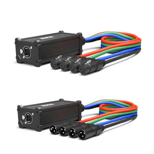 LyxPro Pair of LyxPro Audio Snake 4 Channel XLR 3 Pin Multi Network Breakout for Stage Sound Lighting and Recording Studio XLR to RJ45 Ethercon with 3 Feet Cable Connection