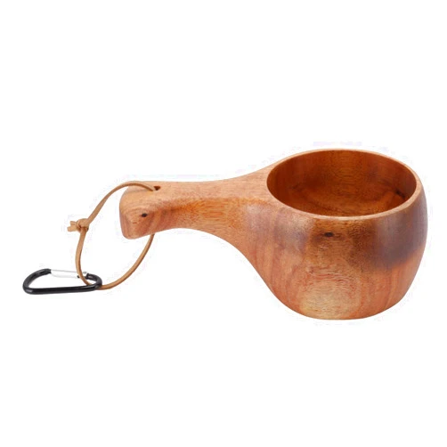 TOTITOM Kuksa Wooden Cup, Camping Hiking Survival Teacup, Traditional Wooden Coffee Cup with Leather Lanyard for Backpacking Camping Hiking Survival Teacup