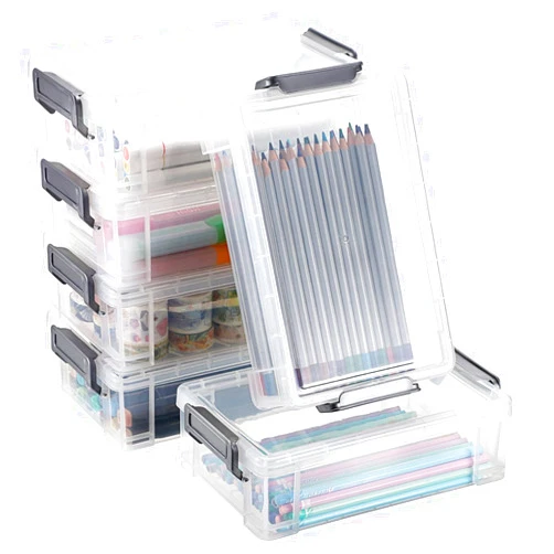 BTSKY 6 Pack Extra Large Capacity Plastic Pencil Box Stackable Clear Pencil Case Crayon Box Office Art Supplies Storage Organizer Box for Gel Pens Erasers Tape Pens Pencils etc(Grey)