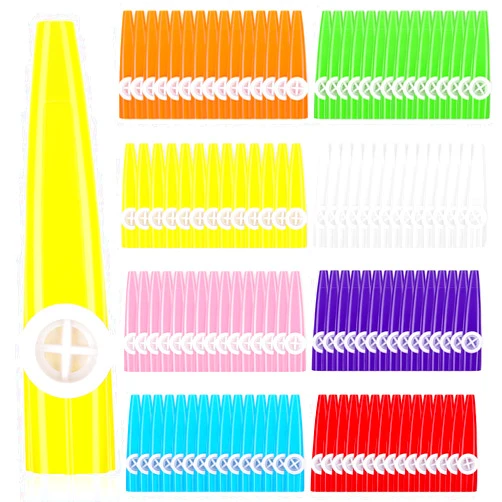 Fiada 144 Pcs Plastic Kazoo Bulk for Kids Adults Musical Instruments with Kazoo Flute Diaphragms for Kids Gift Prize Party Favors, A Good Companion for Ukulele Violin Guitar Piano Keyboard, 8 Colors