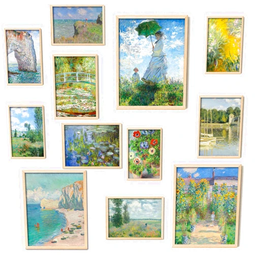Kizbok Claude Monet Wall Art, Monet Poster Eclectic Wall Decor, Claude Monet Prints for Wall Decor, Vintage Monet Water Lilies Impressionist Painting, Monet Canvas Artwork Famous Art Prints, Classic Eclectic Monet Gallery Exhibition Poster for Room Aesthetic, Maximalist Decor(Set of 12, Unframed)