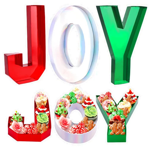 DULEFUN Christmas Fillable Cardboard Box for Charcuterie 10'' JOY Cardboard Letter Charcuterie Tray Fillable Xmas Candy Cookie Treat boxes for Christmas Party Favors Supplies Xmas Party Decorations
