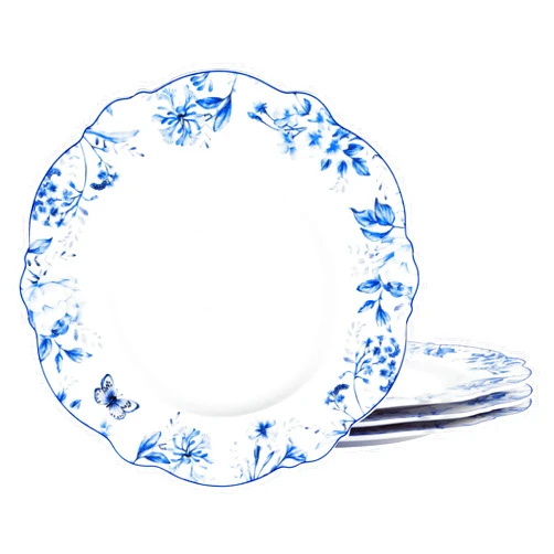 fanquare Vintage 11 Inch Porcelain Dinner Plates Set of 4, Blue Floral Ceramic Serving Plates, Microwavable Plates