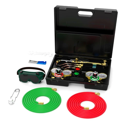 TOOLIOM Oxy Acetylene Welding & Cutting Torch Kit,Portable Gas Cylinder Welding Cutting Tools with Regulator Gauges Hose Brass Nozzle