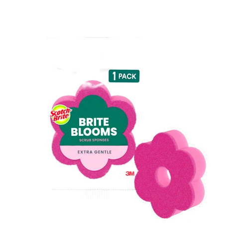 Scotch-Brite Brite Blooms Extra Gentle Scrub Sponge, Dishwasher-Safe Kitchen Sponge for Cleaning Delicate Surfaces, Pink Spring Flower Dish Sponges Made with 100% Recycled Fibers, 1 Count