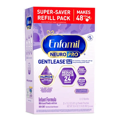 Enfamil NeuroPro Gentlease Baby Formula, Brain Building DHA, HuMO6 Immune Blend, Designed to Reduce Fussiness, Crying, Gas & Spit-up in 24 Hrs, has Prebiotics to Promote Softer Stools, Baby Milk, 30.4 Oz Refill