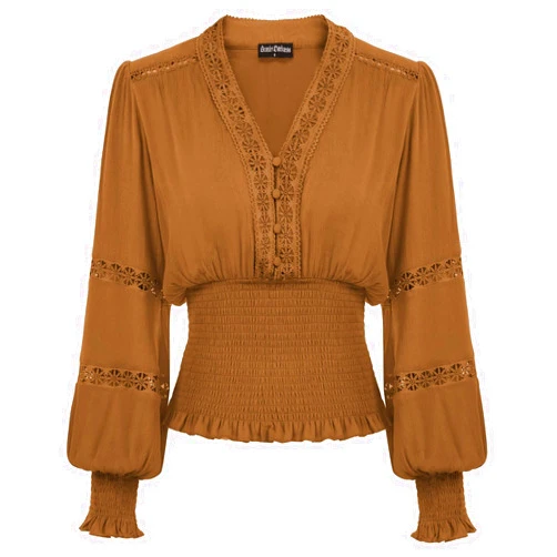 SCARLET DARKNESS Renaissance Shirt Women Boho Long Sleeve V Neck Smocked Peasant Tops