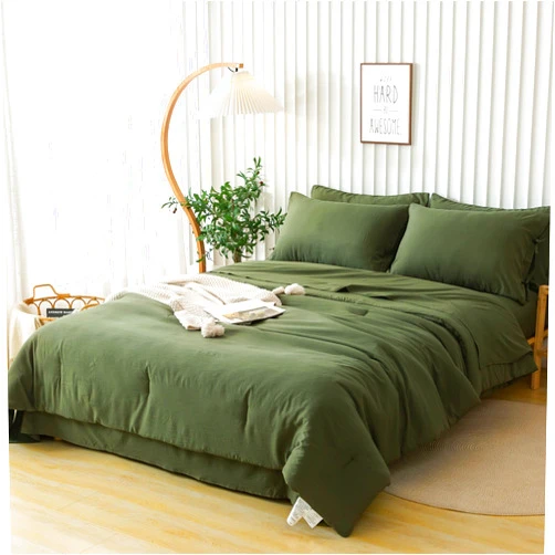 COTTEBED Ultra-Soft California King Comforter Sets with Sheets - 7 Pieces BED IN A BAG Comfy Farmhouse Boho Washed PolyCotton Comforter Bedding Fitted Sheet Set Pillow Case All Season Dark Olive Green