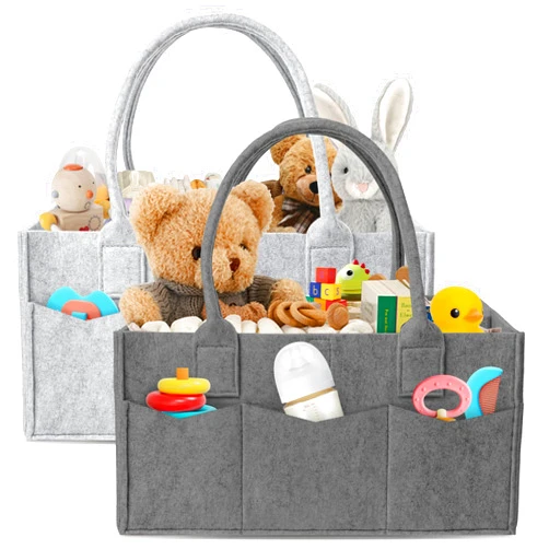 HIPHOP PANDA 2-Pack Diaper Caddy Organizer - Nursery Storage Bin & Car Organizer for Diapers, Wipes, and Baby Essentials - Dual-Color Solid Set (Dark Grey/Grey), Regular Size