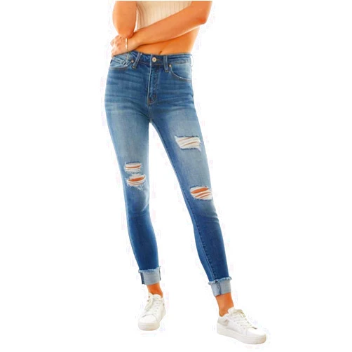 Kan Can Kancan Women's High Rise Distressed Cuffed Ankle Skinny Jeans - KC7299