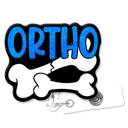XQLZY Ortho Blue Glitter Badge Retractable with Alligator Clip, Funny Bones ID Card Badge Holder Gifts for Orthopedic Doctor Nurse X-Ray Nursing Student Medical MD DO