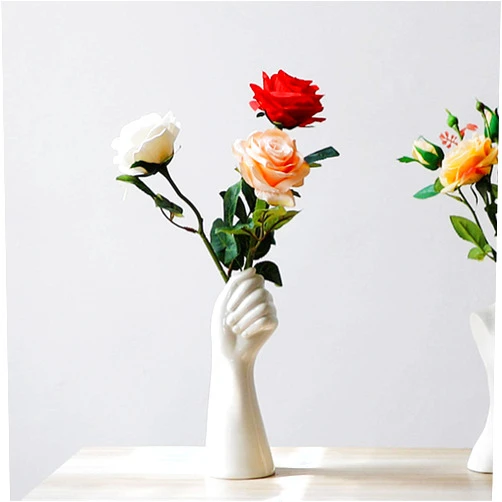 æ— 9 Inch Modern Art Ceramic Flower Vase Hand Holding Plants Flower Container, Tabletop White Arm vase for Home Office Decoration