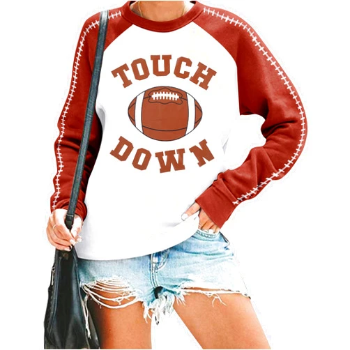 MYHALF Game Day Sweatshirt Football Shirt: Women Touch Down Crewneck Sweatshirt Funny Sunday Tops Letter Print Fall Pullover