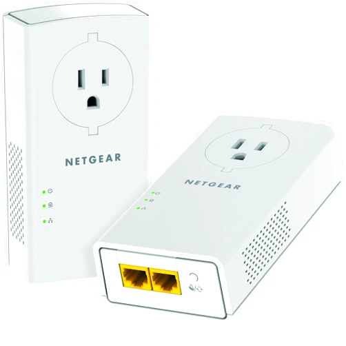 NETGEAR Powerline adapter Kit, 2000 Mbps Wall-plug, 2 Gigabit Ethernet Ports with Passthrough + Extra Outlet (PLP2000-100PAS), White