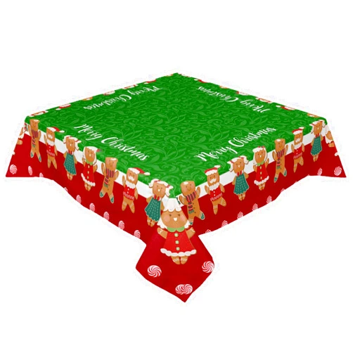HELLOWINK Square/Round Table Cloths 54x54inch Cute Christmas Gingerbread Man Candy Party Tablecloth Waterproof Polyester Table Covers for Kitchen Dinning Wedding Decoration, Wrinkle Resistant Green Floral