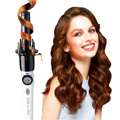 KISS Instawave Deluxe Automatic Rotating Curling Iron, Patented Automotic Spinner, 2-Way Rotation, 1” Ceramic Ionic Wand, Dual Heat Settings, 420° Max Temperature, Black & White