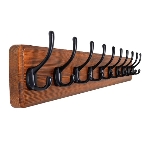SKOLOO Rustic Large Wall Mounted Coat Rack-38.6'' Long Coat Rack for Wall, Pine Solid Wood Coat Hook Hanger - 10 Hooks for Hanging Clothes Backpack Coats