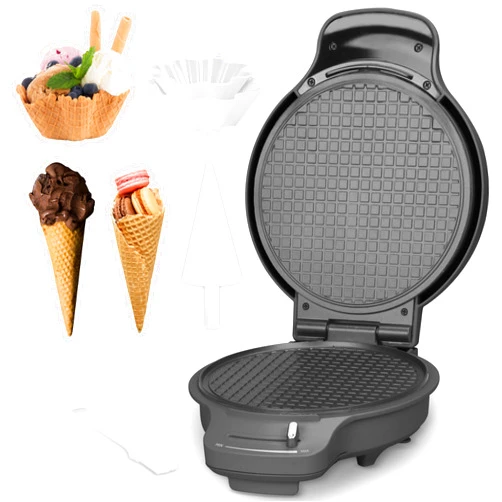 Baker's Friend Waffle Cone Maker Machine with Browning Control, Nonstick Waffle Bowl Maker, 7.5” Ice Cream Cone Maker, Thin Waffle Maker Crispy, Cone Roller & Bowl Press Included, Graphite
