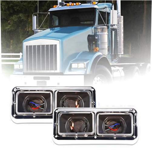Sterlix Chrome Headlight Housing Base with Wire Harnesses Fits Kenworth T400 T600 T800 W900 K100 C500, Peterbilt 378 379 Headlamp Set Left and Right Side