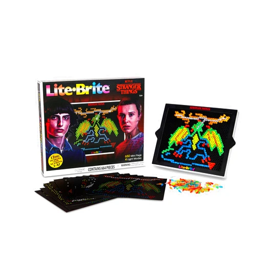 Basic Fun Lite Brite Stranger Things Special Edition - Best of 4 Seasons - Featuring Icons & Themes from The Netflix Series Includes High Definition Grid, 12 HD Templates, 650 Colorful Mini Pegs, Fans 14+