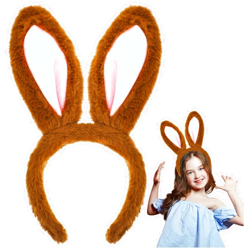Styquenzer Easter Bunny Ears Headband Furry Rabbit Ears Headband Plush Bunny Ear Headbands for Party Favors Cute Bunny Costume Accessories for Adults and Girls Brown Rabbit Ears for Cosplay Dress up(1 Pcs)