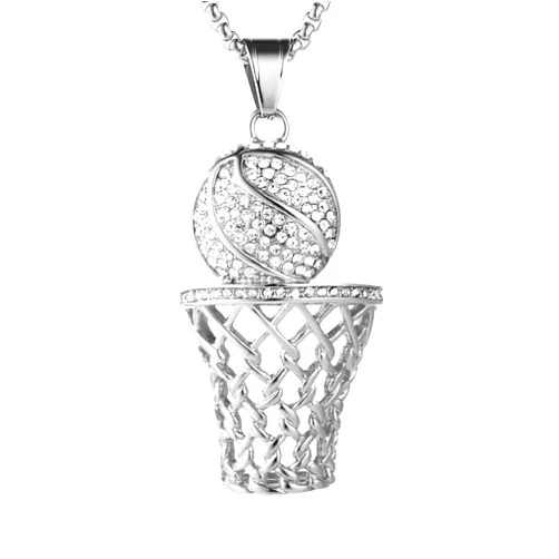 HZMAN Basketball Hoop Necklace for Men Stainless Steel 18K Gold Plated Cubic Zirconia Basketball Rim Sports Pendant Jewelry Gift