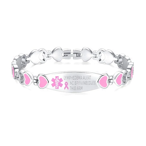 LinnaLove Lymphedema Alert Bracelets no bp/iv/needles this arm Bracelets Stainless Steel Medical Bracelets for Women