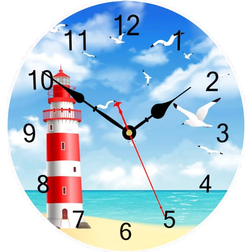 TAHEAT 12 Inch Nautical Lighthouse Wall Clock, Beach Themed Coastal Bathroom Decor, Decorative Battery Operated Silent Non Ticking Seagull Wall Clocks for Living Room Kitchen Bedroom Office