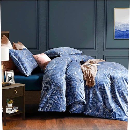 Eikei Modern Vintage Retro Mod Print Bedding Egyptian Cotton Duvet Cover Set Minimalist Chic Botanical Design Asian Zen Style Reversible Pattern in Full Queen or King Size (King, Palm Leaf)