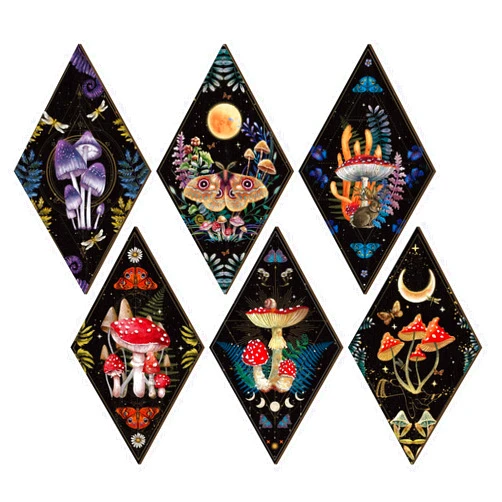 Sintuff 6 Pieces Gothic Wall Decor Boho Sun Moon Phases Wall Art Gothic Minimalist Stars Sun Hanging Wooden Home Decor Farmhouse Pediments for Gallery Living Bedroom Room(Mushroom)