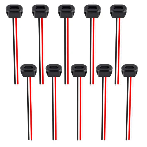 DWEII 10PCS Type-C Female Chassis Waterproof 2P Solder Wire Type USB C Pigtail Cable Extension Power Cable USB-C Plug to 2 Pin Bare Wire Open End Connector