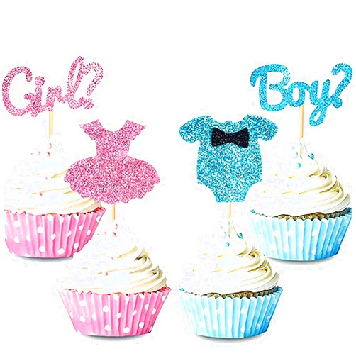 ALLFELIXA 36 Pcs Gender Reveal Cupcake Toppers, Boy or Girl Cupcake Toppers Gender Reveal Cake Topper Cupcake Decorations for Baby Shower, Gender Reveal Birthday Party Decorations Supplies
