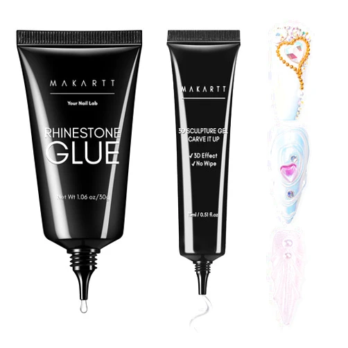 Makartt Nail Rhinestone Glue with 3D Nail Gel Kit, Nail Charm Glue Super Strong Gel Nail Glue for Nail, 3D Sculpting Gel for Drawing Molding Embossed and Decoration DIY Nail Art