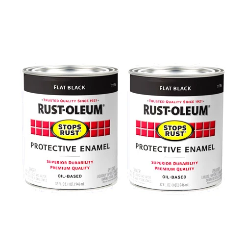 Rust-Oleum 7776502 Flat Black Stops Rust Enamel Paint, 1 quart Can (Pack of 2)
