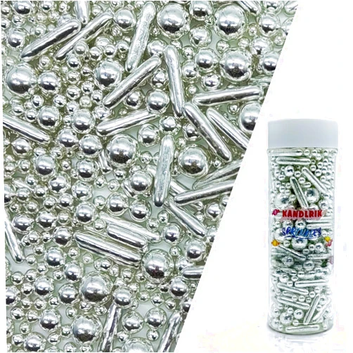 KANDLRIK Silver Sprinkles Candy Mix Size Edible Pearls Cake Decorations Cupcake Toppers Cookie Decorating Perfect for Wedding Party Valentine Halloween Christmas Supplies 4.58OZ