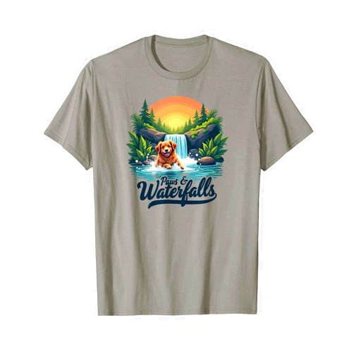 Outdoor Paws Apparel Paws & Waterfalls Adventure Dog Design T-Shirt