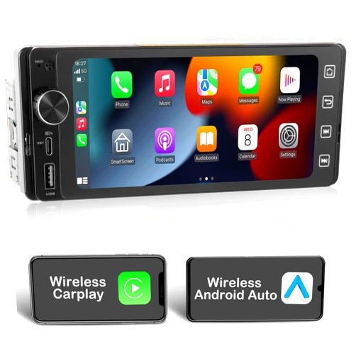 LIMINGDE Single Din Touchscreen Radio Wireless Apple Car Play Wireless Android Auto, 6.2 in Single Din Car Stereo with Mirror Link Bluetooth FM GPS Navigation SWC EQ