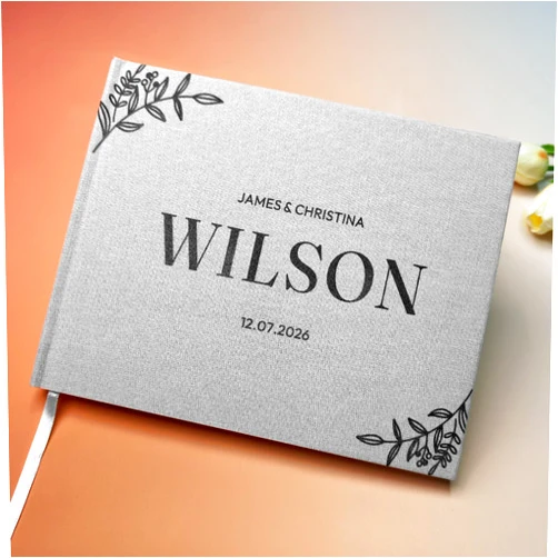 Hausdemo Personalized Wedding Guest Book - Elegant Guest Book Weddings Reception,Bridal, Baby Shower,Birthday and Special Events, Wedding Books Guests to Sign, Linen Book Cover Silver Color
