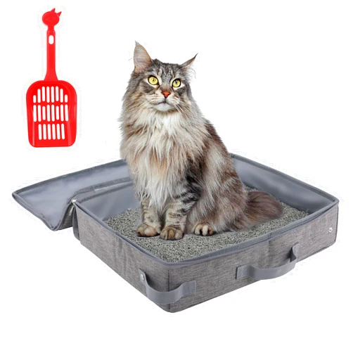 OSEVEN Portable Cat Litter Box, Foldable Litter Box for Travel in Car