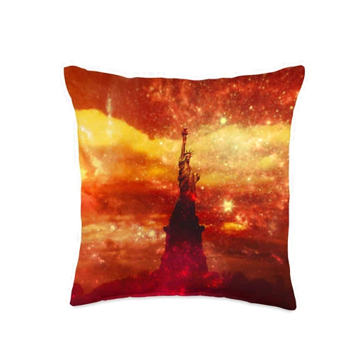 NYC travel souvenir gifts by Christine aka stine1 Lady Liberty with Red and Yellow Stars Throw Pillow, 16x16, Multicolor