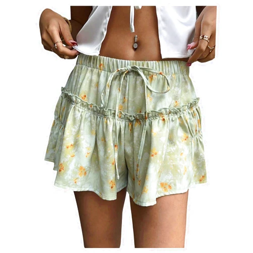 SOLY HUX Women's Floral Shorts Tie Front Elastic Waist Wide Leg Frill Ruffle Flowy Boho Summer Vacation Beach Shorts